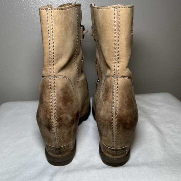 Sorel Joan of Arctic Wedge Mid Tobacco Tan Winter Leather Boot Womens Size 9 EUC - Picture 7 of 15